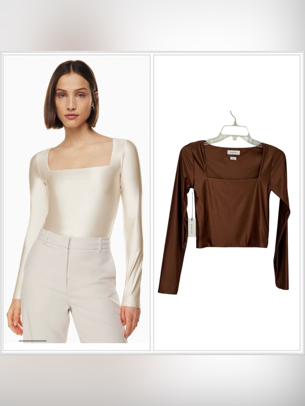 Babaton Satinette Glossy Squareneck Longsleeve Size S New